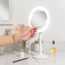 Load image into Gallery viewer, Hudson Lighted Makeup Mirror with Magnification & Suction Cu: 8X/1X / Round / White