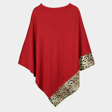 Load image into Gallery viewer, Leopard Trim Solid Poncho: Red