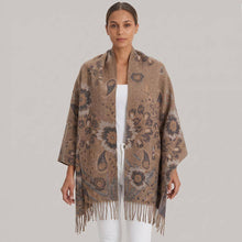 Load image into Gallery viewer, Elegant Floral Paisley Pattern Print Fringe Wrap Scarf: Taupe