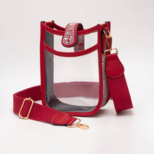 Load image into Gallery viewer, Bling Studded Faux Leather Transparent Mini Crossbody Bag: Clear,Red