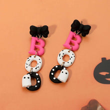 Load image into Gallery viewer, Polymer Clay Halloween BOO Message Ghost Earrings: Gold,Orange