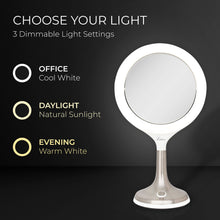 Load image into Gallery viewer, Solana Lighted Makeup Mirror with Magnification & Touch Pad: 8X/1X / Round / White