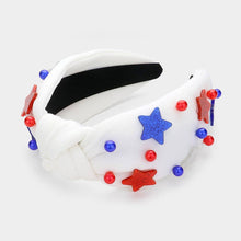 Load image into Gallery viewer, American USA Flag Themed Star Ball Pointed Knot Headband: White