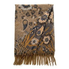 Load image into Gallery viewer, Elegant Floral Paisley Pattern Print Fringe Wrap Scarf: Taupe
