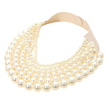 Load image into Gallery viewer, Chunky Metal Ball Beaded Multi Layered Faux Leather Magnetic Necklace: Gold