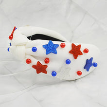 Load image into Gallery viewer, American USA Flag Themed Star Ball Pointed Knot Headband: White