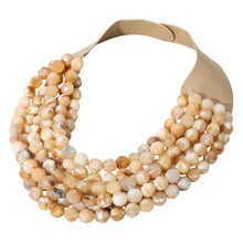 Load image into Gallery viewer, Marbled Faceted Ball Beaded Multi Layered Faux Leather Magnetic Necklace: Beige
