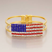 Load image into Gallery viewer, Crystal Pave American Flag Hinged Bracelet: Gold