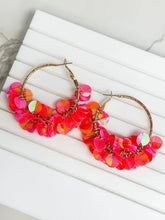 Load image into Gallery viewer, Gold Sequin Hoop Earrings - Bright Pink