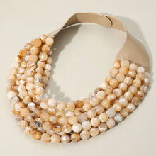Load image into Gallery viewer, Marbled Faceted Ball Beaded Multi Layered Faux Leather Magnetic Necklace: Beige