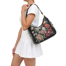 Load image into Gallery viewer, Flower Shop Hand Beaded Hobo Bag: Black
