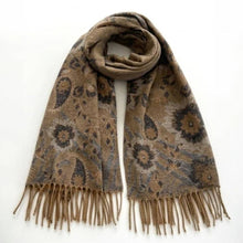 Load image into Gallery viewer, Elegant Floral Paisley Pattern Print Fringe Wrap Scarf: Taupe