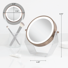 Load image into Gallery viewer, Lighted Makeup Mirror with Magnification & Swivel: Chrome / Round / 8X/1X