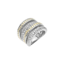 Load image into Gallery viewer, 14k Gold Plated Two Tone CZ Pave Wide Band Ring: 9
