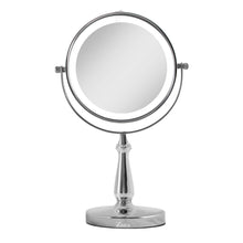 Load image into Gallery viewer, Lighted Makeup Mirror with Magnification: Chrome / Round / 8X/1X