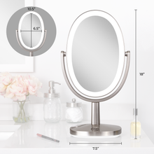 Load image into Gallery viewer, Newport Lighted Makeup Mirror with Magnification & Touch Pad: Satin Nickel / Oval / 5X/1X