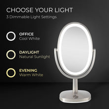Load image into Gallery viewer, Newport Lighted Makeup Mirror with Magnification & Touch Pad: Satin Nickel / Oval / 5X/1X