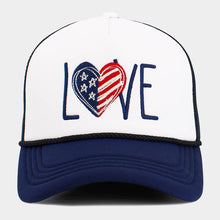 Load image into Gallery viewer, LOVE Heart American USA Flag Embroidered Mesh Trucker Hat: Navy