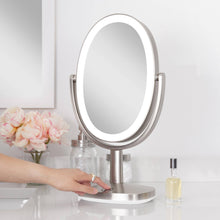 Load image into Gallery viewer, Newport Lighted Makeup Mirror with Magnification & Touch Pad: Satin Nickel / Oval / 5X/1X