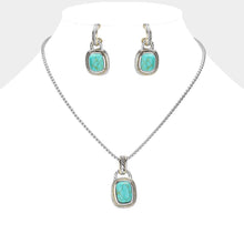 Load image into Gallery viewer, 14K Gold Plated Two Tone Rectangle Natural Stone Cluster Pendant Necklace