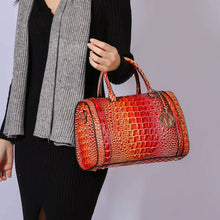 Load image into Gallery viewer, MKF Eleanor Gradient Rainbow Crocodile-Embossed Satchel Bag: Coral