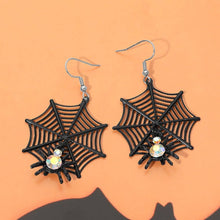 Load image into Gallery viewer, Halloween Spider Web Charm Drop Dangle Earrings
