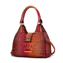 Load image into Gallery viewer, Ava Gradient Rainbow Faux Crocodile Embossed Tote Bag: Coral