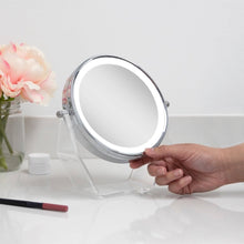 Load image into Gallery viewer, Lighted Makeup Mirror with Magnification & Swivel: Chrome / Round / 8X/1X