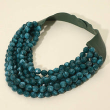 Load image into Gallery viewer, Marbled Faceted Ball Beaded Multi Layered Faux Leather Magnetic Necklace: Beige
