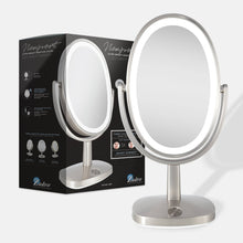 Load image into Gallery viewer, Newport Lighted Makeup Mirror with Magnification & Touch Pad: Satin Nickel / Oval / 5X/1X