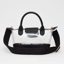 Load image into Gallery viewer, Faux Leather Compact Transparent Top Handle Crossbody Bag: Clear,Silver