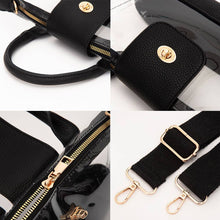 Load image into Gallery viewer, Faux Leather Compact Transparent Top Handle Crossbody Bag: Clear,Silver