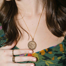 Load image into Gallery viewer, Mother Mary + Archangel Gabriel Guidance Necklace Antique Gold Large