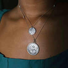 Load image into Gallery viewer, Mother Mary + Archangel Raphael Healing Necklace Antique Silver Large