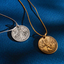 Load image into Gallery viewer, Mother Mary + Archangel Gabriel Guidance Necklace Antique Gold Large