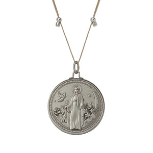 Mother Mary + Archangel Gabriel Guidance Necklace Antique Silver Large