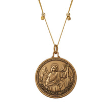 Load image into Gallery viewer, Mother Mary + Archangel Raphael Healing Necklace Antique Gold Large