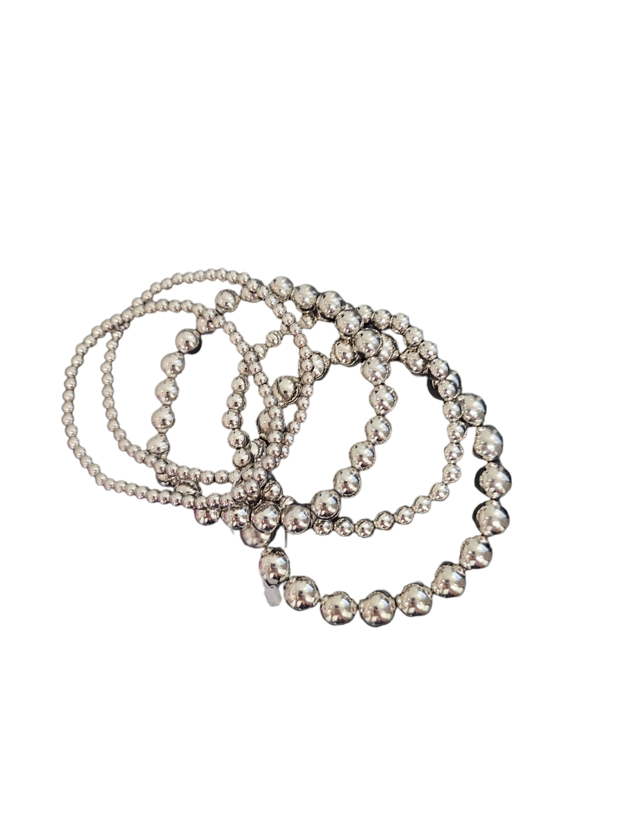 Silver Bead Bracelet set of 5 Crazy Ladies & More Inc.