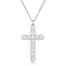 Load image into Gallery viewer, Micro Beaded Rhodium Plated Clear CZ Cross Pendant