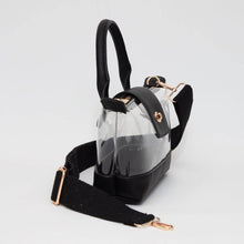 Load image into Gallery viewer, Faux Leather Compact Transparent Top Handle Crossbody Bag: Clear,Silver