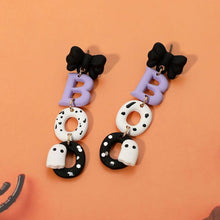 Load image into Gallery viewer, Polymer Clay Halloween BOO Message Ghost Earrings: Gold,Orange