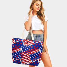 Load image into Gallery viewer, American USA Flag Printed Beach Tote Bag