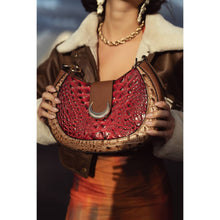 Load image into Gallery viewer, MKF Jain Women's Shoulder Bag Half Moon Croc-Embossed: Fuchsia