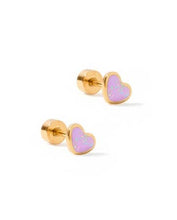 Load image into Gallery viewer, Screwback Stud Earrings - Nora Heart - Purple