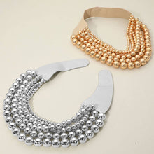 Load image into Gallery viewer, Chunky Metal Ball Beaded Multi Layered Faux Leather Magnetic Necklace: Gold