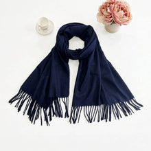 Load image into Gallery viewer, Plain Color Classic Fringe Shawl Wrap Scarf: Navy