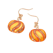 Load image into Gallery viewer, Rhinestone Pave Enamel Pumpkin Charm Drop Dangle Earrings