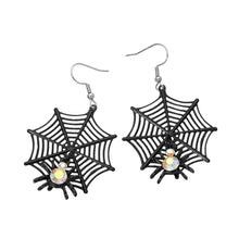 Load image into Gallery viewer, Halloween Spider Web Charm Drop Dangle Earrings