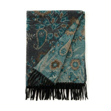 Load image into Gallery viewer, Elegant Floral Paisley Pattern Print Fringe Wrap Scarf: Black,Green
