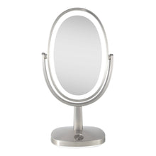Load image into Gallery viewer, Newport Lighted Makeup Mirror with Magnification & Touch Pad: Satin Nickel / Oval / 5X/1X